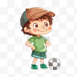 卡通手绘可爱男孩足球免抠元素