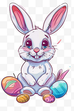 背景描边图片_可爱手绘兔子彩色描边卡通元素