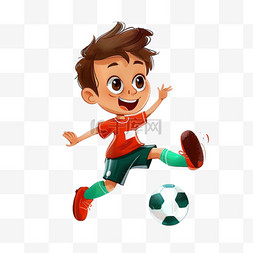 可爱男孩手绘踢足球卡通元素