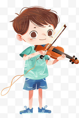 蓝色x展架易拉宝图片_卡通可爱男孩拉着小提琴手绘元素