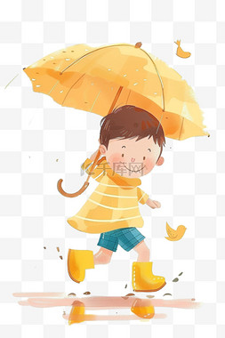 拿雨伞的男孩图片_可爱男孩卡通雨中玩耍手绘元素