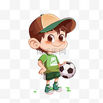 可爱男孩足球手绘免抠元素卡通