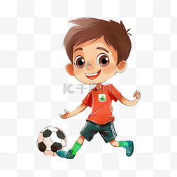 踢足球可爱男孩卡通手绘元素