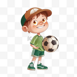 拿足球的男孩图片_可爱男孩足球卡通免抠手绘元素