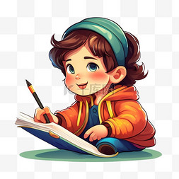 卡通儿童学习人物图片_书写信件矢量卡通儿童插画设计图
