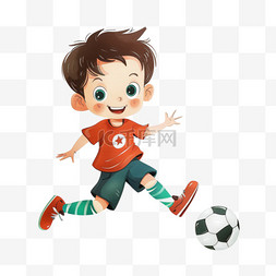 踢足球图片_卡通手绘可爱男孩踢足球元素