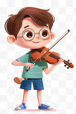 蓝色x展架易拉宝图片_拉着小提琴可爱男孩卡通手绘元素