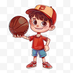 手绘白色篮球图片_元素可爱男孩拿着篮球卡通