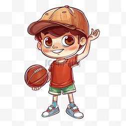 卡通可爱男孩元素拿着篮球手绘