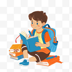 拿着篮子的男孩图片_可爱男孩背着书包手绘元素学习卡