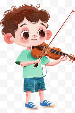 可爱男孩拉着小提琴卡通元素手绘