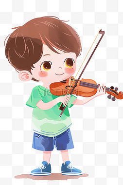 蓝色易拉宝图片_可爱男孩拉着小提琴手绘元素卡通