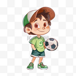 足球背景绿色图片_可爱男孩卡通足球手绘免抠元素