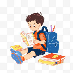 橙色卡通衣服图片_可爱男孩卡通背着书包学习手绘元