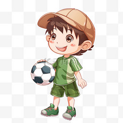 足球背景绿色图片_手绘可爱男孩足球卡通免抠元素
