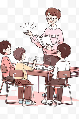 卡通课桌学生图片_手绘老师讲课学生卡通元素