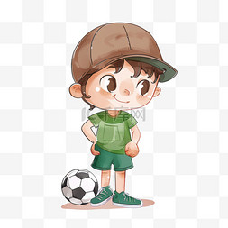 足球绿色背景图片_足球可爱男孩卡通手绘免抠元素