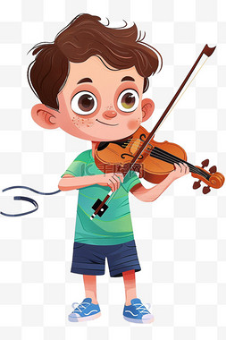 拉小提琴的男孩图片_卡通手绘可爱男孩拉着小提琴元素