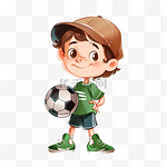 可爱男孩足球免抠卡通手绘元素
