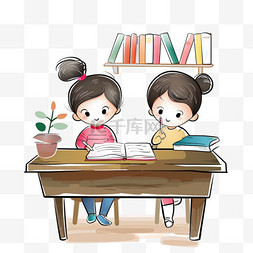 卡通手绘孩子读书书桌元素