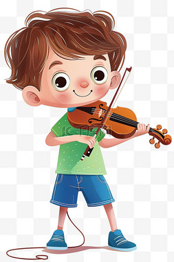 可爱男孩卡通拉着小提琴手绘元素