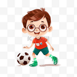 可爱男孩踢足球卡通手绘元素
