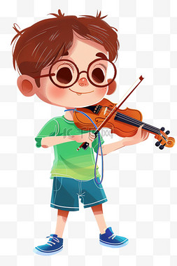 可爱男孩手绘元素拉着小提琴卡通