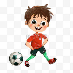 足球绿色图片_可爱男孩踢足球卡通元素手绘