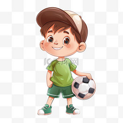 可爱男孩卡通手绘足球免抠元素