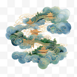 中国风写实图片_绘画中国风祥云元素立体免抠图案