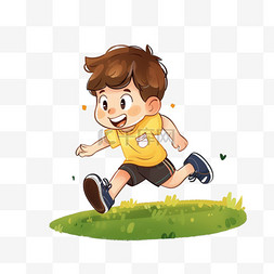 在草地上奔跑图片_可爱男孩草地春天奔跑卡通手绘元