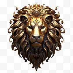 立体狮头图片_绘画黄金狮头元素立体免抠图案