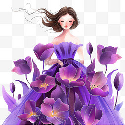紫色的郁金香图片_女性郁金香花手绘插画元素妇女节