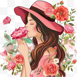 盛开的花香图片_妇女节插画元素女性手绘