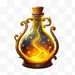 魔法瓶png图片_卡通魔法瓶金色元素立体免抠图案