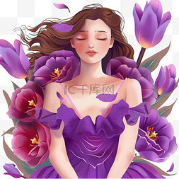 妇女节女性郁金香花插画手绘元素