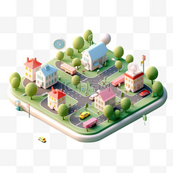 特色小城镇图片_特色城镇模型元素立体免抠图案