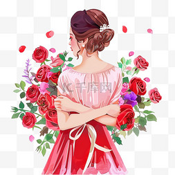 女人鲜花手绘插画妇女节元素