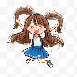 卡通可爱女孩欢呼跳跃元素手绘
