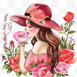 盛开的花香图片_妇女节女性元素手绘插画