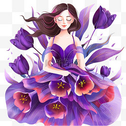 妇女节插画元素女性郁金香花手绘