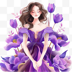 背景妇女节图片_手绘妇女节女性郁金香花插画元素