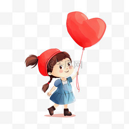 蓝色心型气球图片_可爱女孩手绘气球卡通元素