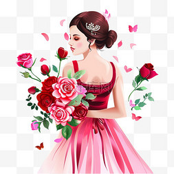 玫瑰花鲜花图片_女人鲜花妇女节手绘插画元素