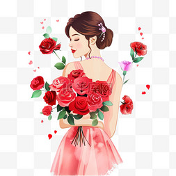 时尚玫瑰花图片_女人鲜花手绘妇女节插画元素