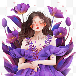 紫色的郁金香图片_插画妇女节女性郁金香花手绘元素