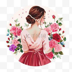 插画妇女节女人鲜花手绘元素