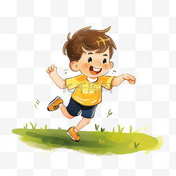 在奔跑图片_春天可爱男孩奔跑草地卡通手绘元