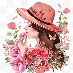 盛开的花香图片_元素妇女节女性手绘插画