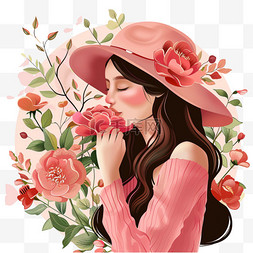 盛开的花香图片_女性手绘妇女节插画元素